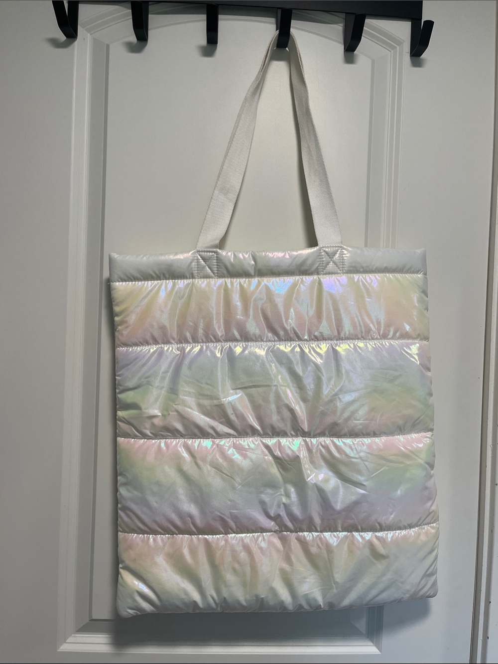 Iridescent Puffer Tote Bag - White - Picture 3 of 5